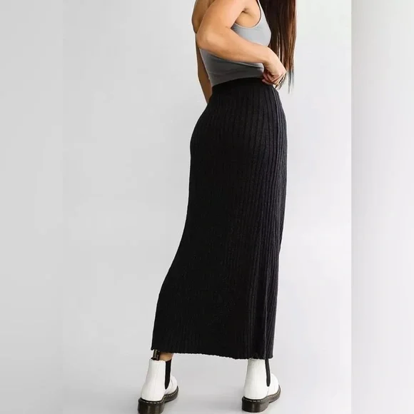 Free People Black Knit Midi Skirt Large - Picture 3 of 10